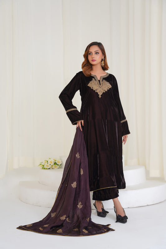 Brown Dori (Unstitched) - Manaal Arfeen