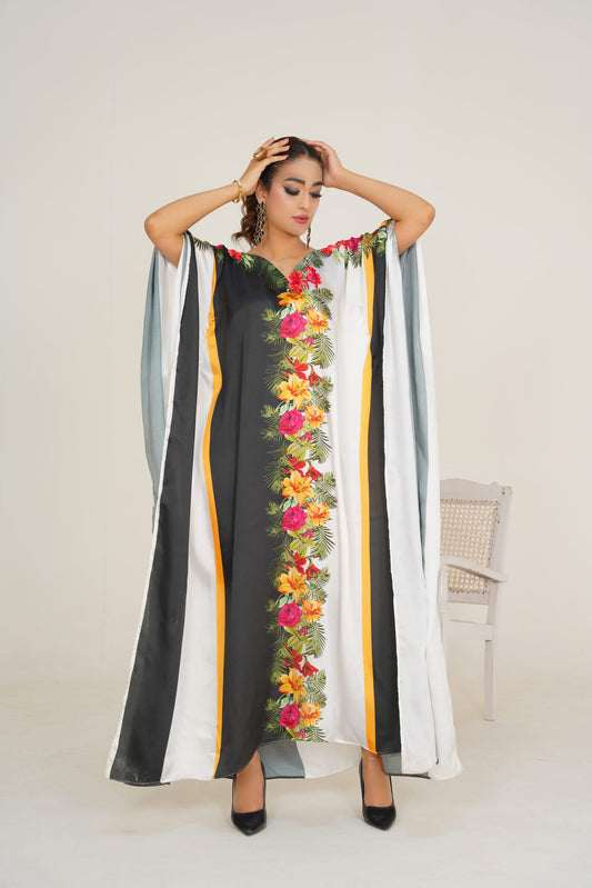 Monochrome Bloom Kaftan