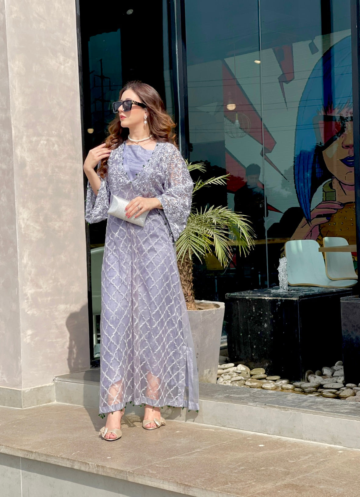 Net Kaftan Shirt Grey