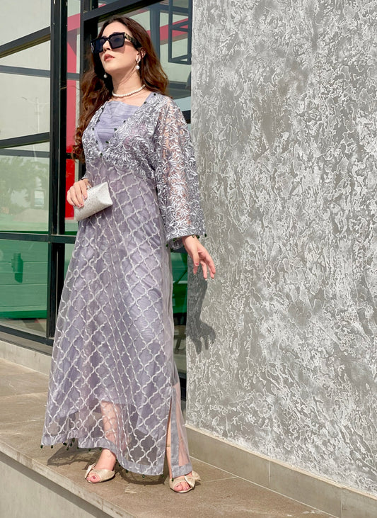 Net Kaftan Shirt Grey