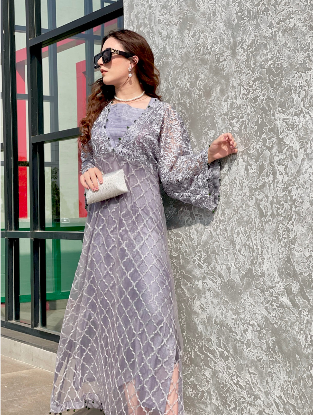 Net Kaftan Shirt Grey