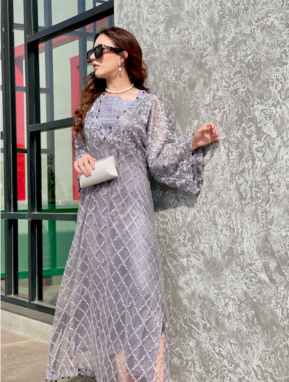 Net Kaftan Shirt Grey