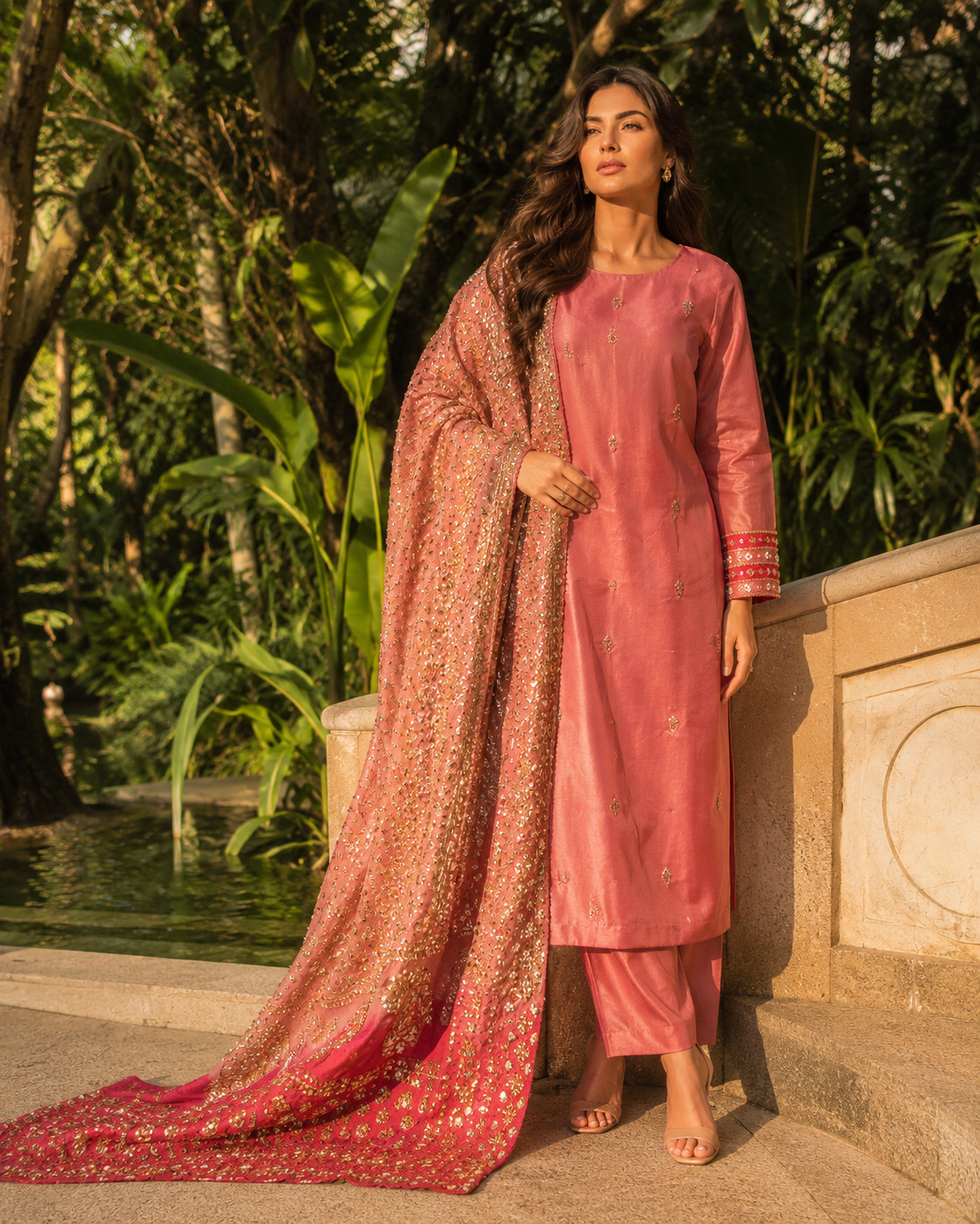 Pink Peach Kaamdani Dupatta