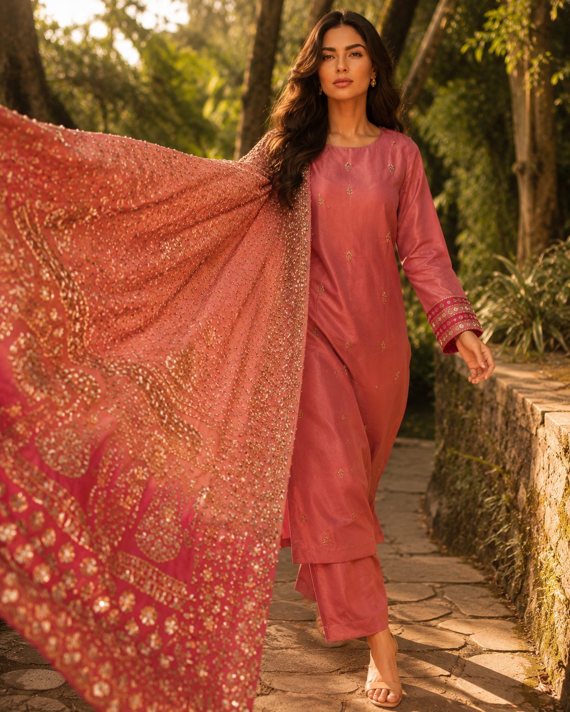 Pink Peach Kaamdani Dupatta